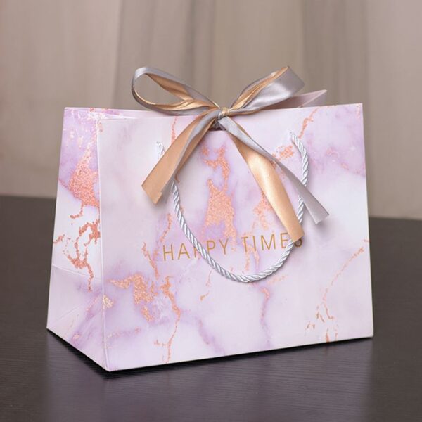 24pcs Gift Paper Bag with Bow Marble Texture Shopping Custom logo Personalized Bridesmaid Packaging