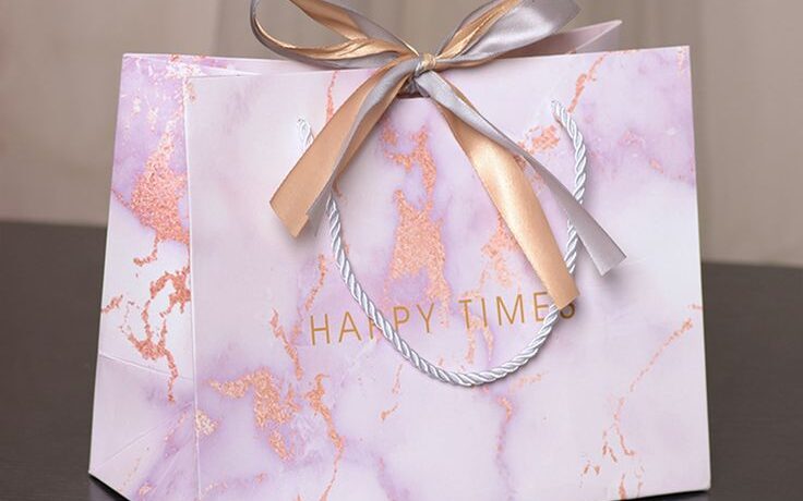 24pcs Gift Paper Bag with Bow Marble Texture Shopping Custom logo Personalized Bridesmaid Packaging