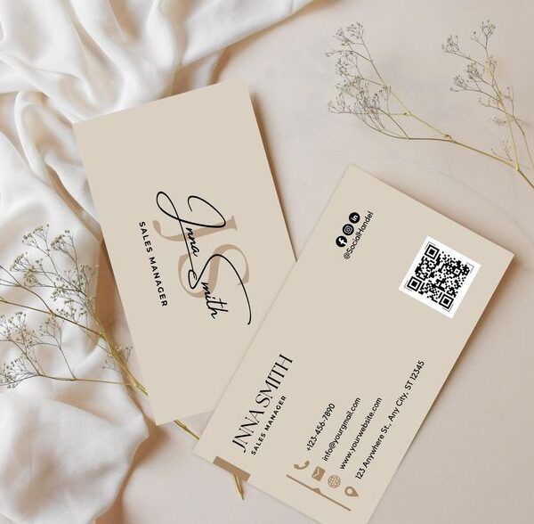 Marketing Sales Business Card, Minimal QR code Business Card, Modern Business Card Template Canva, Chic Business, Editable & Printable Card
