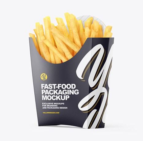 Matte Paper Medium Size French Fries Packaging Mockup - Half Side View - Free Download Images High Quality PNG, JPG - 67836