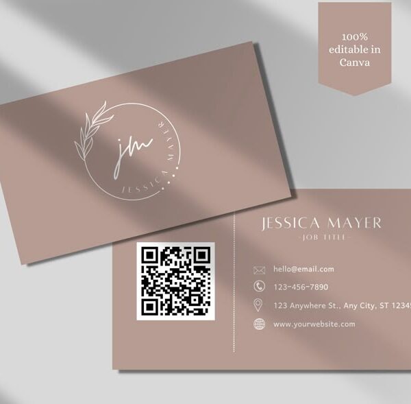 QR Code Business Card Pink Minimal Business Card Template DIY Business Card Canva Business Card Template Double Sided Business Card